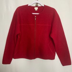 Alps Red 100% Wool Full Zip Long Sleeve Cardigan Sweater Womens XL